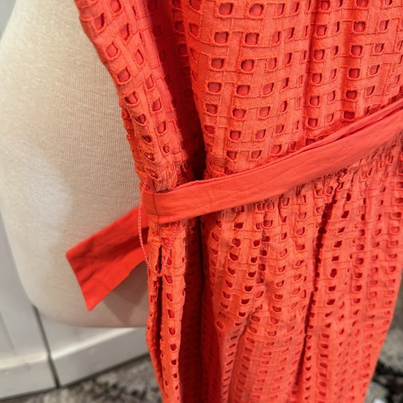 J. Crew Orange Eyelet Waist Tie Midi Dress - Picture 5 of 6
